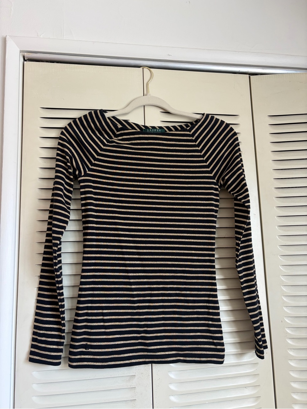Ralph Lauren Black and Cream Striped Long-Sleeve Tee